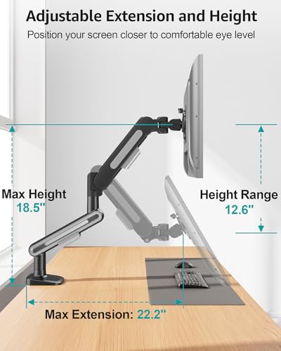 Image of MOUNT PRO Single Monitor Desk Mount for Max 40 Inch Screens, Adjustable Gas Spring Monitor Arm Holds up to 26.5lbs, Computer Monitor Stand with Clamp and Grommet Base, VESA Mount 75x75mm /100x100mm