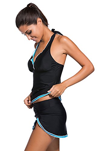 Womens Swimsuit Halter Tankini Top and Skort Bottom Set Athletic Bathing Suits Two Piece Swimwear3