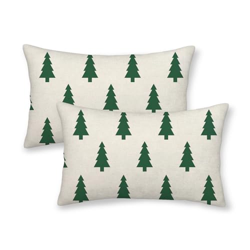 BETGINY Christmas Pillow Covers 12X20 Inch Pack of 2, White Sage Green Christmas Tree Geometric Decorative Throw Pillow Linen Winter Xmas Pillow Cases Cushion for Bedroom Home Sofa