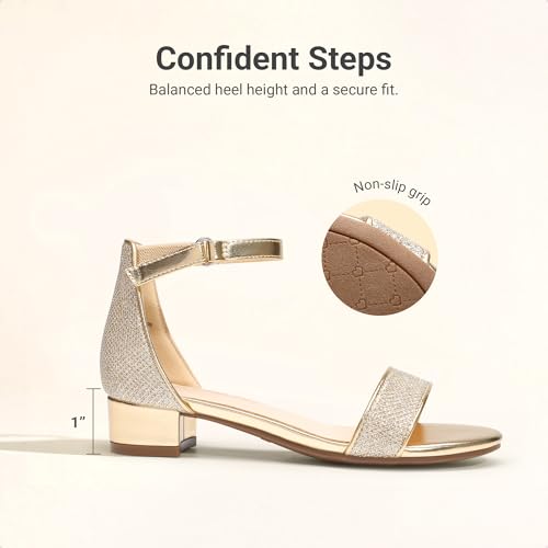 Image of DREAM PAIRS Girls Sandals Low Heel Dress Pump Ankle Strap Flower Wedding Party Shoes for Little Kid /Big Kid