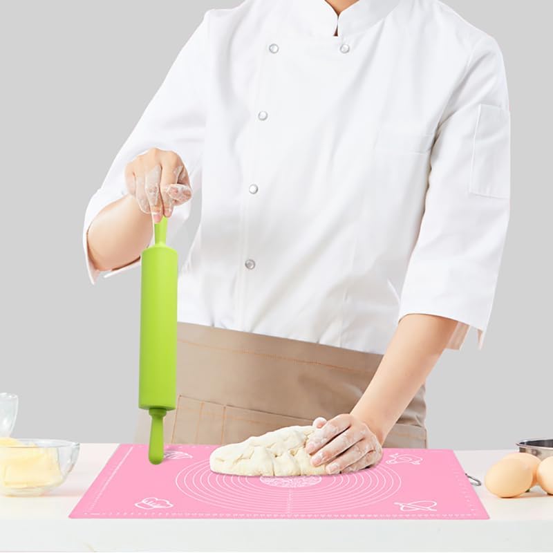 Fit for Non-Stick Silicone Rolling Pin with Wooden Handle - Baking Tool for Pastry, Dough, and Cookie Preparation(Wooden handle blue,Large)