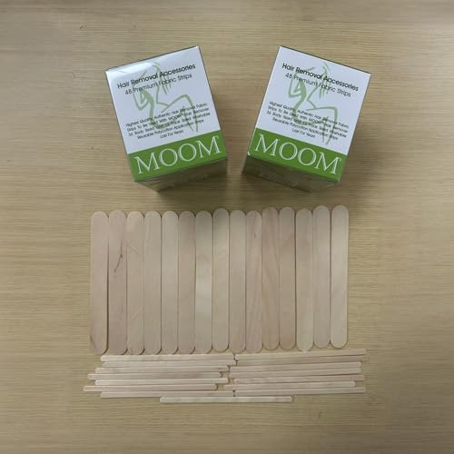 Image of MOOM Wax Strips & Applicator Sticks for Hair Removal - 96 & 30 Count | Reusable Polycotton Strips and Wood Applicator Sticks for Sugar Wax, Soft Wax, Body, Bikini, Face and Eyebrow Waxing