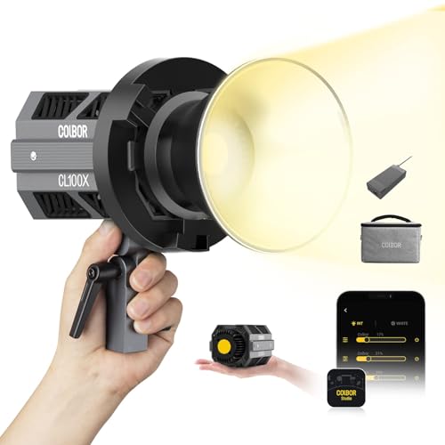 Luce Video, COLBOR CL100X 110W COB Video Light Bicolore 2700K-6500K Illuminazione Continua CRI97+ 10 Effetti di Luce Alluminio LED Lampada con APP Attacco Bowens, Luce-Video-Light-Studio-Monoluci