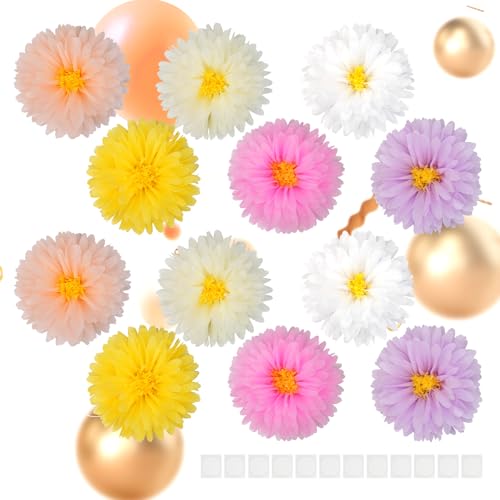 HUOMAQFAN 10 Flores de Papel Pompones Decoración, Flores de Papel Colgantes, Decoración Margaritas, Grandes Flores de Papel para Jardín Fiesta Cumpleaños Niño Carnaval Decoración Cumpleaños Boda Baile
