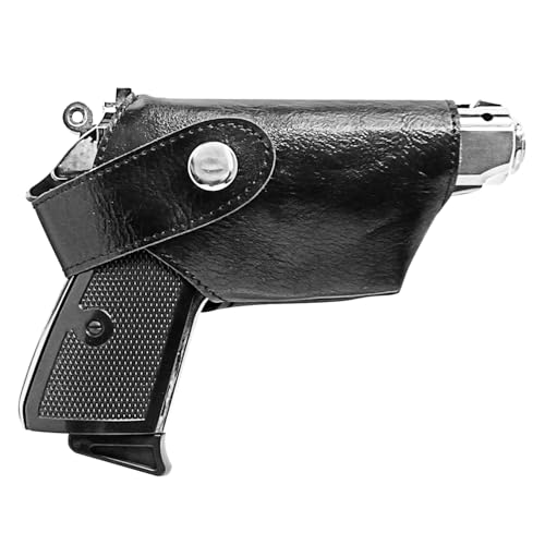 Image of 508 Lighter with Safety Lock Heavy Metal Made Silver Color Gun Shape Gas Lighter with PU Holster | Dummy Gun Jet Flame Butane Refillable Lighter
