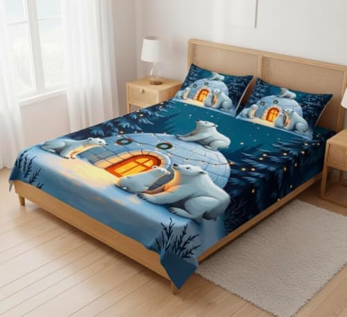 Image of Premium 7D Printed King Size Bedsheet Set with Pillow Covers Soft Cotton Blend Double Bedsheet for Home (Pillow Covers :18x28 inches Bedsheet :90x100 Blue)