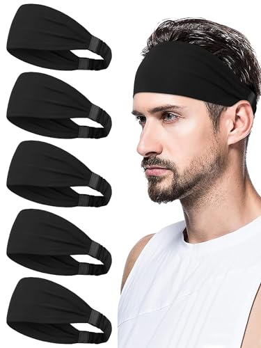 Image of AWUMBUK Sports Headbands for Men, Sweat Bands Headbands Men Absorbent Head Band Stretchy Sweatbands 5 Pack Hair Band Workout Football Running Cycling Fitness (Dark Blue)