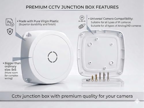 Image of CctvJunction Box, White, Pure Virgin Plastic, 5x5 Inch, Round with Square Surface, for IP and HD Cameras, Pack of 4