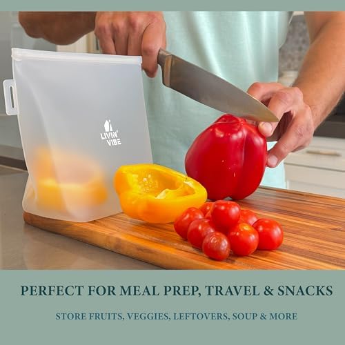 Reusable Silicone Food Storage Bags – Set of 4 Multicolor (500ml/17oz, 1000ml/34oz, 1500ml/51oz, 2000ml/68oz) – Leakproof, Freezer, Microwave, Oven & Dishwasher Safe, BPA-Free - Thumbnail 3