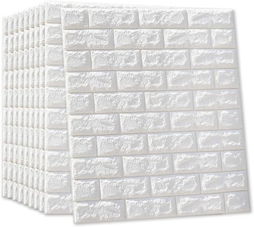 Image of Brick Wallpaper PE Foam self Adhesive Brick Design Wall Stickers /DIY Wallpaper for Home Hotel Living Room Bedroom Cafe Deco (70 x 77 cm) (White)