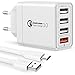 YEONPHOM Caricatore USB da Muro Multiplo con Cavo Type C,Quick Charger 3.0 Carica Rapida 30W/6A 4 Porte Caricabatterie Alimentatore Presa USB da Parete per Samsung Galaxy S21/S20/S10/S9,Huawei,Xiaomi