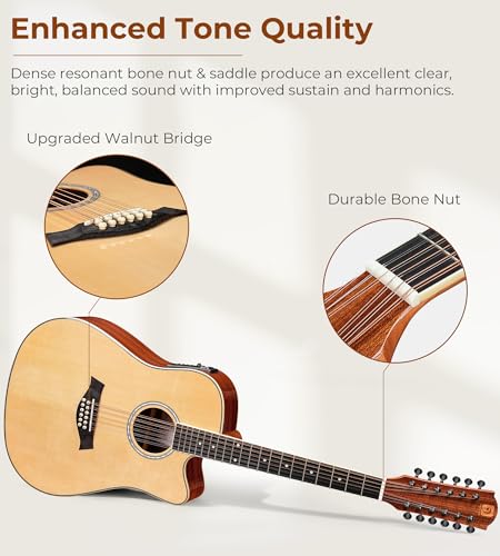 Vangoa VA20CE NT12 12 String Guitar, Acoustic Electric Guitar 12 Strings, Spruce Top thumb #2