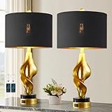 Reyokale 25.5'' Set of 2 Modern Table Lamps for Living Room Bedroom, Gold Leaf Sculptural Bedside Lamps with Marble Base and USB C+A Ports for Office End Tables Nightstand, 2 Bulbs Included