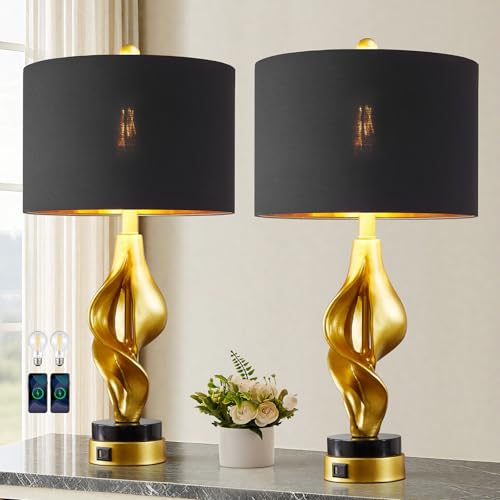 Reyokale 25.5'' Set of 2 Modern Table Lamps for Living Room with USB C+A