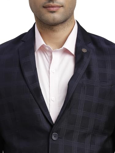 Image of Turtle Men Terry Rayon Checkered Full Sleeve Two Piece Navy Blue Party Suit