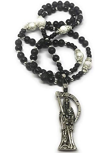Chavarrieta Holy Death's Lava Stones Rosary. Rosario de la, Black, Size 17.02