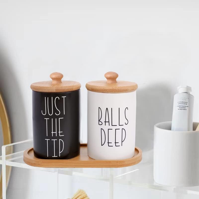 Miniatura 2 de VICUKIE Tarros de boticario, soporte de cerámica para Qtip y soporte de bola de algodón, exquisitos frascos de boticario con tapas, decoración de