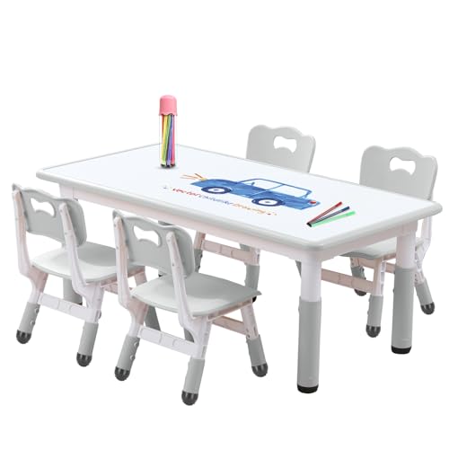 JIAOQIU Kids Table and Chair Set for Toddlers - Adjustable Activity Center with Non-Slip Legs &...