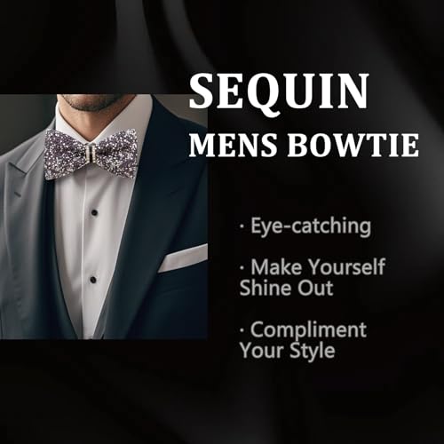 Image of Mens Rhinestone Bow Tie Pre-Tied Bow Ties for Men Adjustable Sparkle Sequin Bowtie Party Wedding