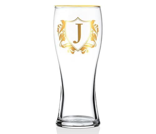 Onebttl Personalised Beer Glass, Custom Alcohol Gifts for Beer Lovers, Unique Birthday, Christmas Gifts for Uncle, Husband, Dad, Boyfriend, with Initial J