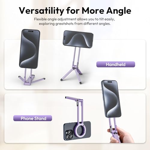 Image of ULANZI MA30 Magnetic Phone Tripod Stand for iPhone, Aluminium Maglock Smartphone Mini Tripod Pocket Cell Phone Stand Strong Magnet Compatible with iPhone 17 16 15 14 13 12 Series, Lavender