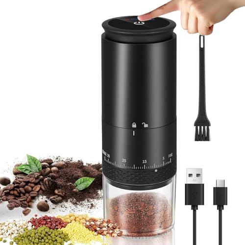 LOTTEDS Molinillo de café eléctrico portátil, recargable por USB, 38 ajustes de molienda ajustables, núcleo de molienda de cerámica, inalámbrico para viajes, camping (negro)
