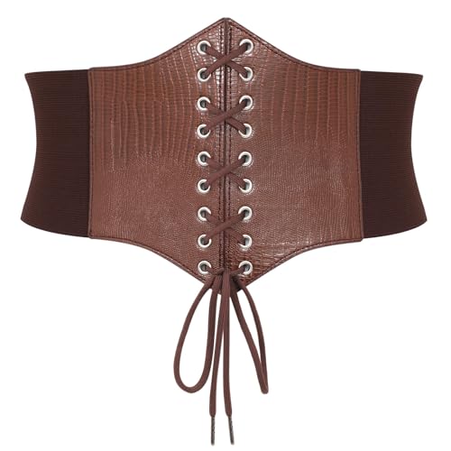 SUOSDEY Corset Belt for Women Lace Up Elastic Leather Waist Corset Tied Waspie Belt for Renaissance Pirate Halloween Costume3