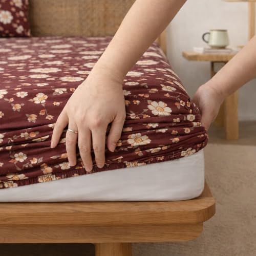 Image of AAZEEM Microfibre Double Bedsheet 100% Microfibre Full Size Sheets Set, Soft & Comfy Thick Full Fitted Bed Sheets Set, Machine wash | Brown |Bedsheet Size -90 X 100 Inches Pillow 17 X 27 Inches |