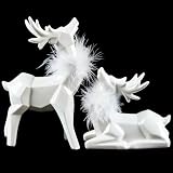 Allbaiyl 2Pcs Ceramic Christmas Reindeer Figurines White Deer for Winter Home Kitchen Office Indoor Table Top Neutral Decor