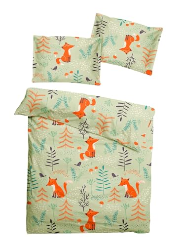 JACK Fein Biber Bettwäsche Baby 2 TLG. 100x135cm Fuchs Wald Natur...