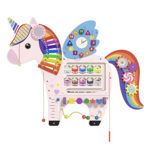 Image of Spacocld Activity Wall Busy Board Panels - Sensory Wall Panel for Kids (5 Pieces Colorful Unicorn)