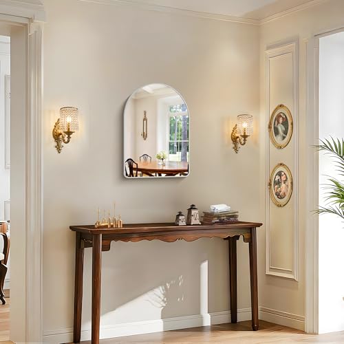 Image of FORBATH Arched Bathroom Mirror 20x28 Inch, Silver Bathroom Mirror Wall Mounted Modern Aluminum Alloy Frame Arch Mirror for Bedroom Living Room Entryway, Hanging or Leaning Against Wall