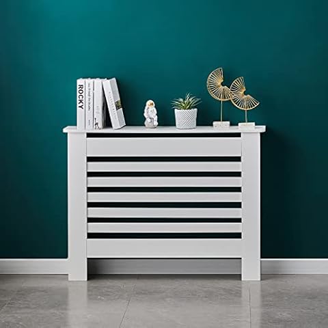 CLIPOP Modern Radiator Cover White Painted Horizontal Slated MDF Cabinet Home Living Room Furniture (Medium) Cover