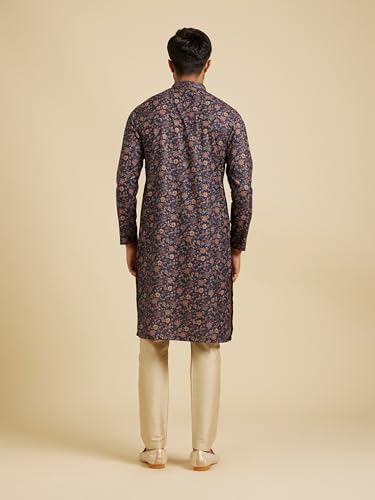 Image of Manyavar Men's Viscose Blend Floral Print Kurta Pyjama Set (2pcs)