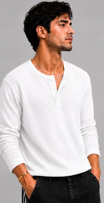 Image of Men's Premium Waffle Knit Henley Tshirt for Men