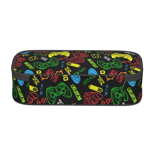 Image of Colorful Video Game Controller Large Pencil Case With Zipper Compartments Stationery Pencil Bag For Kids Teens Students School Supplies