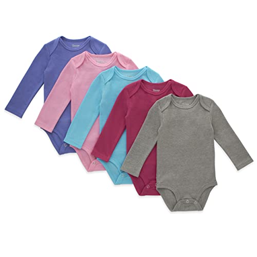 Image of Hanes Baby Long Sleeve Bodysuit, Ultimate Flexy Bodysuits Boys & Girls, 5-Pack