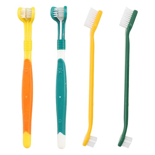 WUSJCOF Set di spazzolini per cani, 2 spazzolini a tripla testa, 2 spazzolini a doppia testa, set di spazzolini multiangolo per animali piccoli, medi e grandi