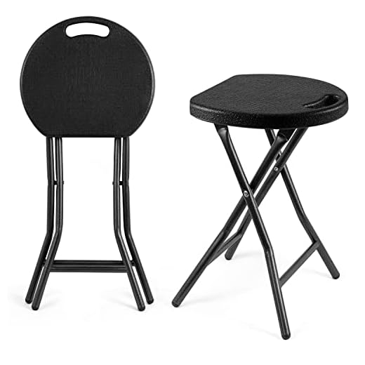 5Rcom Portable Stools Folding Lightweight Collapsible Stool 18 inch Set of 2 Plastic Foldable Fold up Round Stool for Adults with Heavy Duty Steel Frame Legs,300lbs Capacity/2 Pack,Black