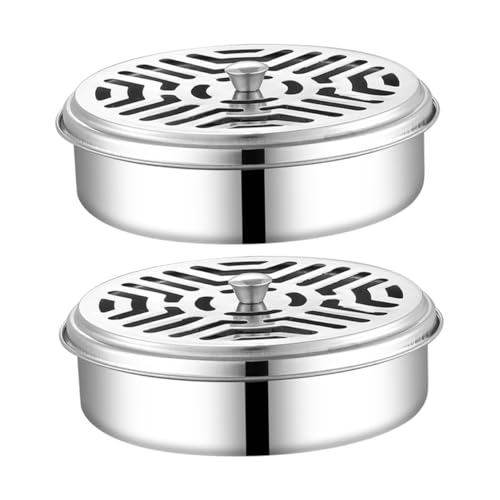 GALPADA 2個 ステンレス製蓋付き蚊香ホルダー 耐熱防火設計で な線香ケース 室内外キャンプ適用 煙の拡散促進と掃除簡単な蚊取り線香皿