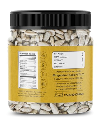 Image of GreenFinity Raw Sunflower Seeds | Rich in Protein, Fiber, Vitamins and Antioxidants | Nutritious Diet Food for Weight Management, Healthy Snacks, Cooking, Smoothies and Salads (250g)