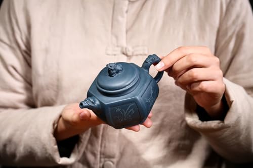 Image of Yixing Clay Teapot 10oz Zisha Tea Pot Hexagonal Handmade Dragon and Lion Chinese Kungfu Tea Set (Tianqing clay)