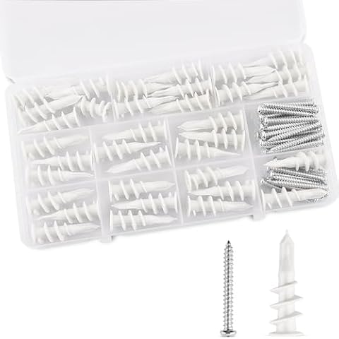 #8 Self Drilling Drywall Anchors and Screws kit,70PCs Wall Anchors and Screws for Drywall,35 pcs Self-Tapping/Threaded Plastic Sheetrock Anchors + 35 pcs #8 x 1-1/4'' Screws, 75LB Hanging and Mounting Cover