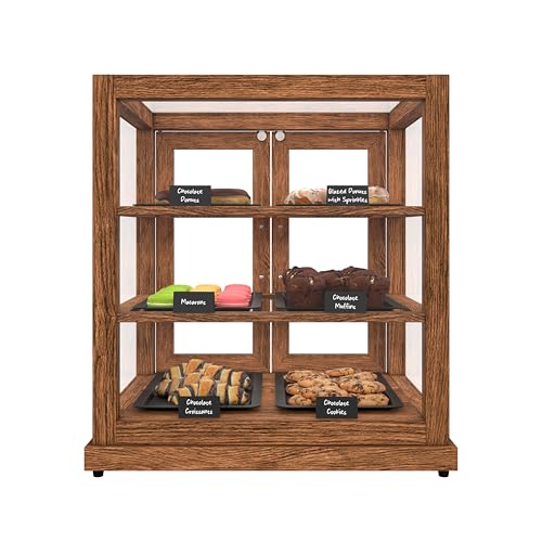 Image of KoolMore 25 in. Dark Wood Countertop Upright Dry Bakery Display Case, Pastry, Cake, and Bread Display with Tempered Glass