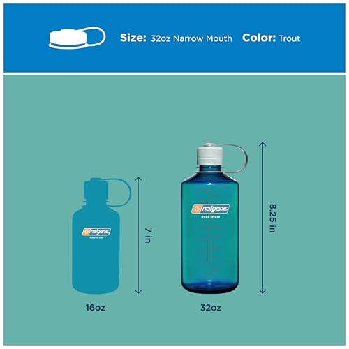 Image of Nalgene 32 oz Narrow Mouth Water Bottle | BPA-Free, Durable & Leak Proof, Lghtweght Bottle for Hkng, Gym & Travel, Trout