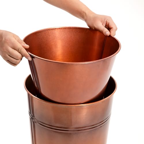 28inhandcraftedtallcoppermetalvintagelightweightplantersetporchesindooroutdoorterraces2tallplanters2innerpotswithholes2trays Urban Country Home Decor 28in handcrafted tall copper metal vintage lightweight planter set porchesindooroutdoorterraces 2 tall planters2 inner pots with holes 2 trays urban country home decor