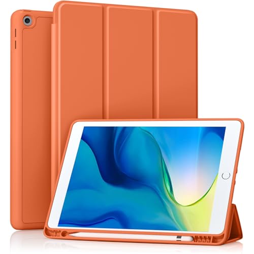 Akkerds Case Compatible with iPad 10.2 Inch 2021/2020/2019, for iPad 9th/8th/7th Generation Case with Pencil Holder, Protective Case with Soft TPU Back, Auto Sleep/Wake Cover, Coral