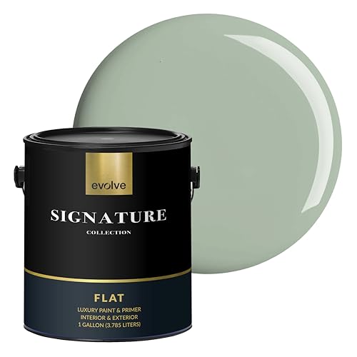 EVOLVE Signature Collection Luxury Interior Paint & Primer, Flat Sheen (Sage Green), 1 Gallon – Premium One-Coat Coverage, Low VOC, Low Odor, Washable Finish for Walls, Ceilings & Trim
