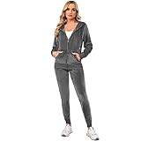 MINANUO Jogging Suits for Women Set Petite Track Suit Two 2 Piece Outfits Velvet Tracksuit Sets Cute Velour Full Zip Up Hoodie Sweatshirt & Sweatpants Sweatsuits(Grey 602,3XL)