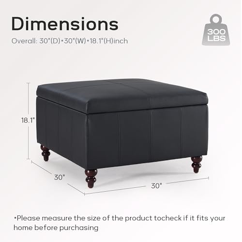 HUIMO Square Leather Storage Ottoman, Black Tufted Large Ottoman for Living Room, Coffee Table with Storage(Black)